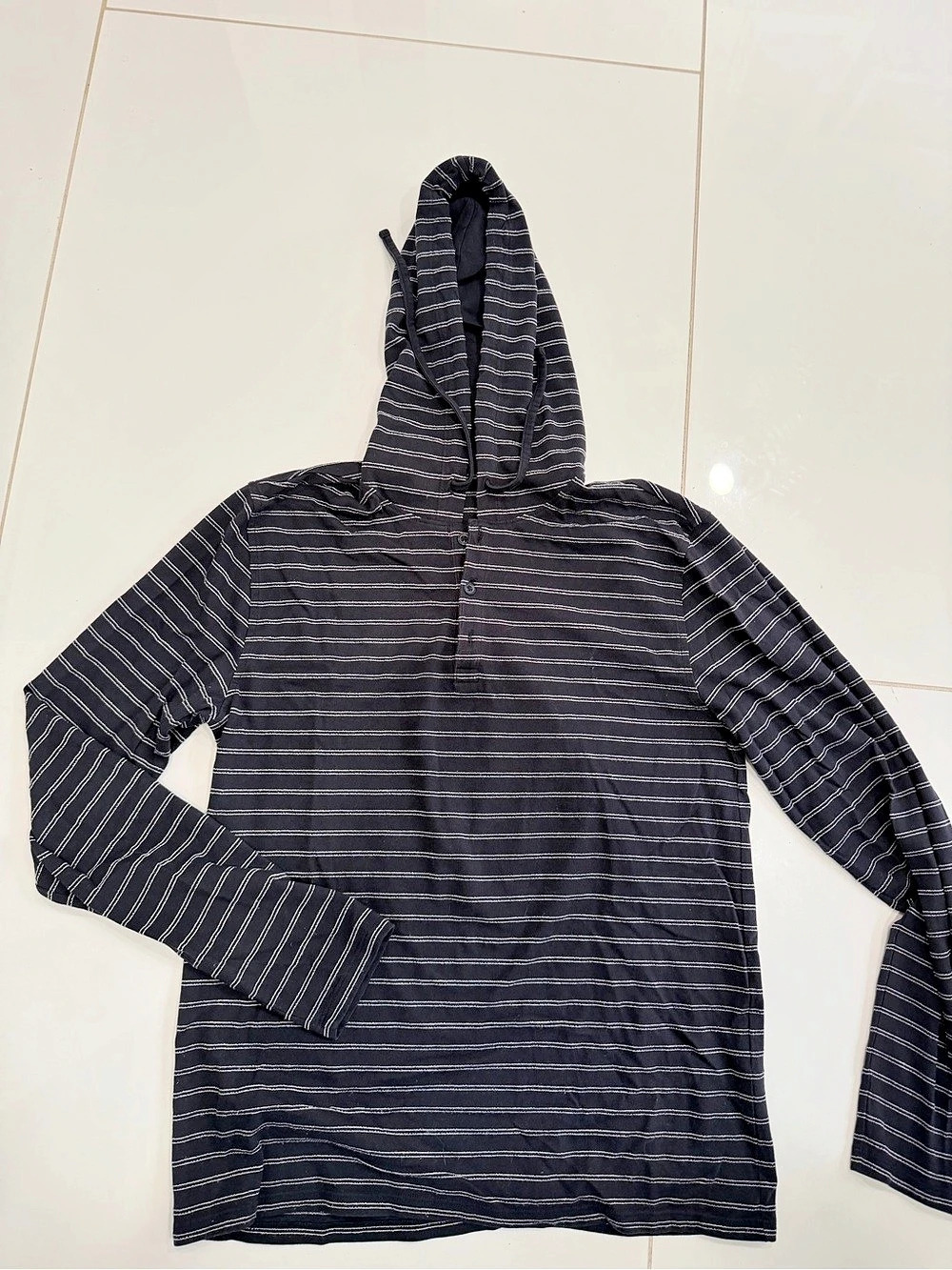 Vince Striped Slub Cotton Hoodie Henley Men's Hoodie small